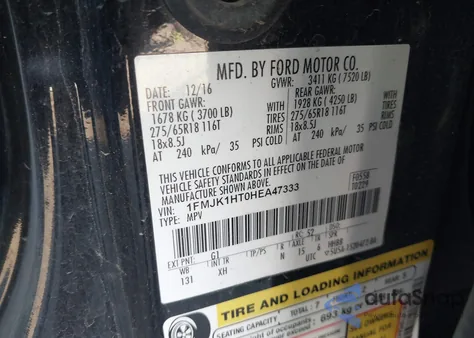 2017 Ford Expedition El Xlt from USA, damaged, VIN 1FMJK1HT0HEA47333